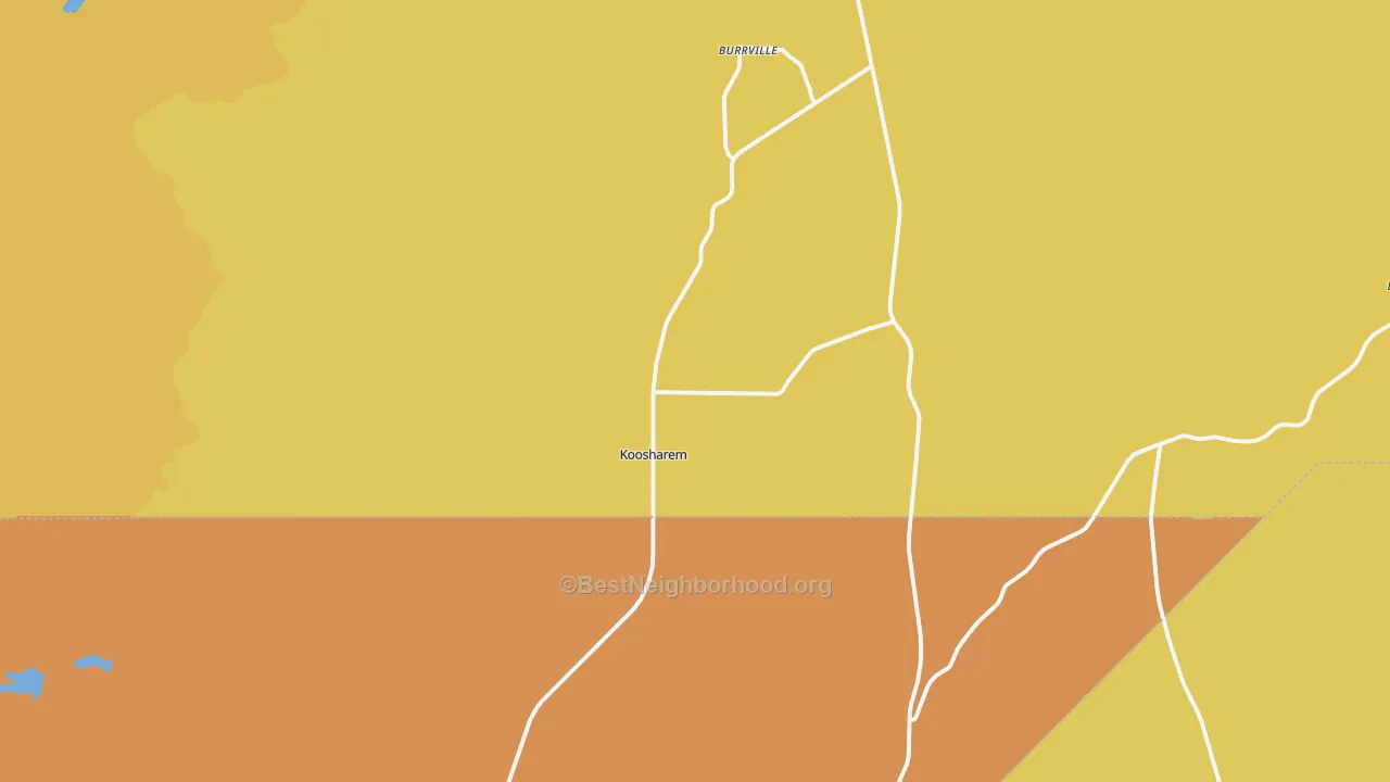 Map of the best neighborhoods in the Koosharem area, with better matches in green and worse matches in red