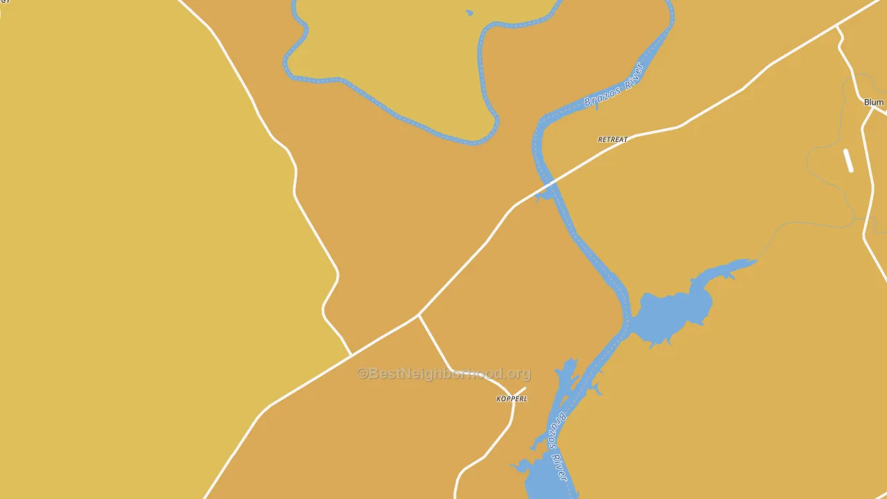 Map of the best neighborhoods in the Kopperl area, with better matches in green and worse matches in red