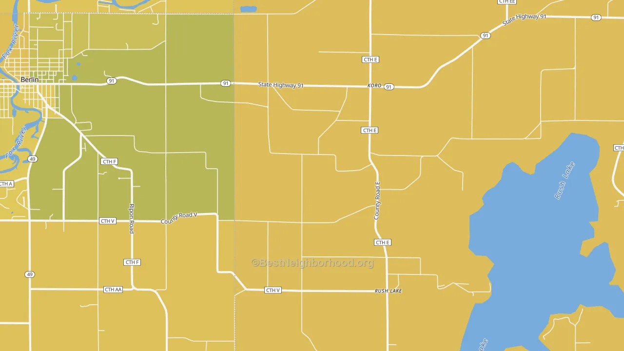 Map of the best neighborhoods in the Koro area, with better matches in green and worse matches in red