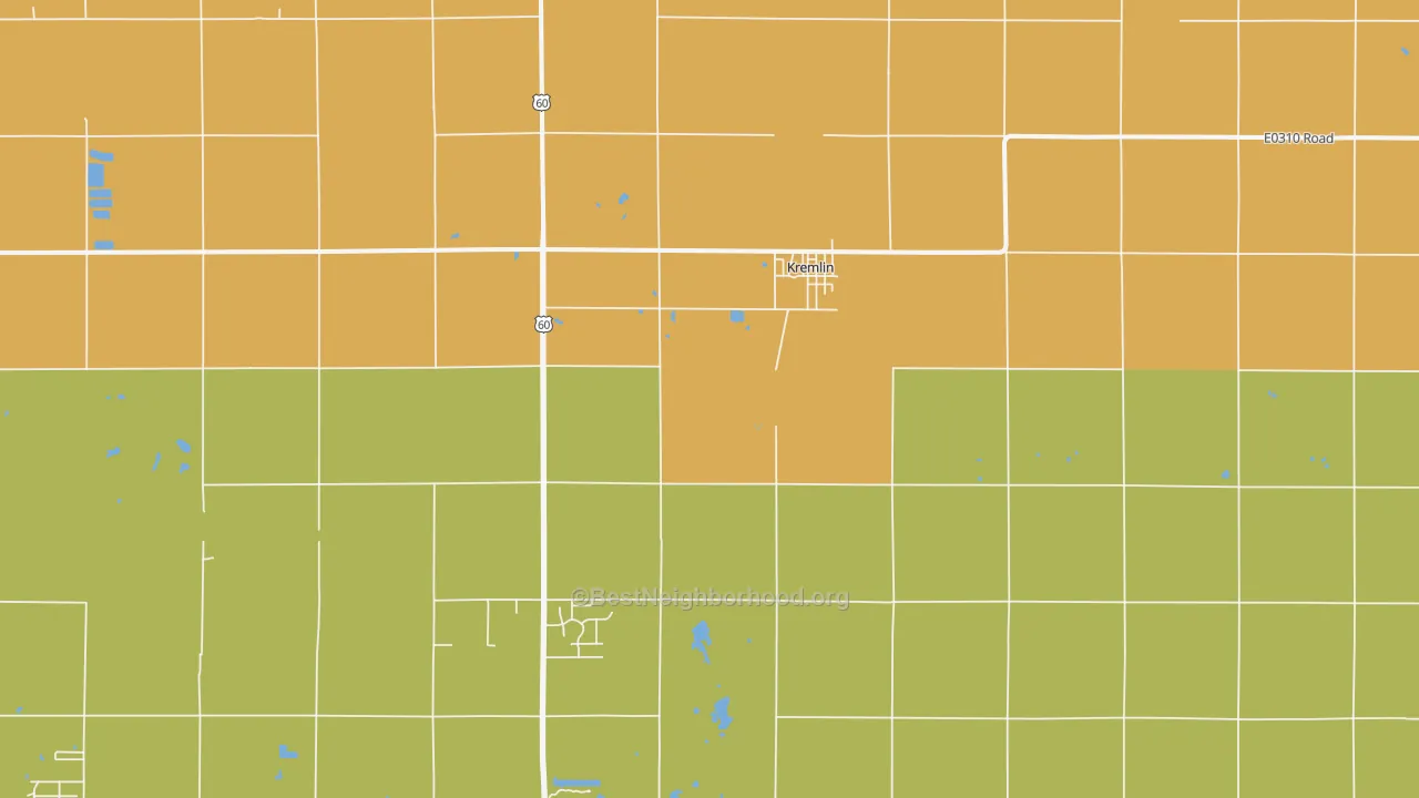 Map of the best neighborhoods in the Kremlin area, with better matches in green and worse matches in red