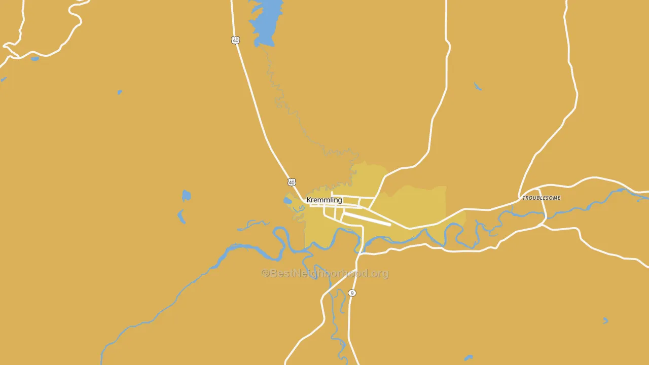 Map of the best neighborhoods in the Kremmling area, with better matches in green and worse matches in red