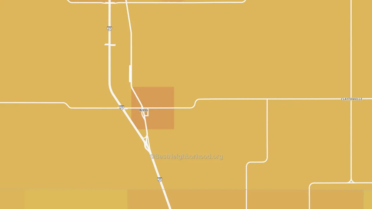 Map of the best neighborhoods in the Kress area, with better matches in green and worse matches in red