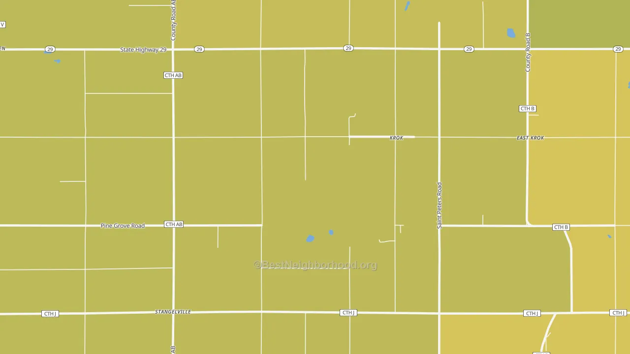 Map of the best neighborhoods in the Krok area, with better matches in green and worse matches in red