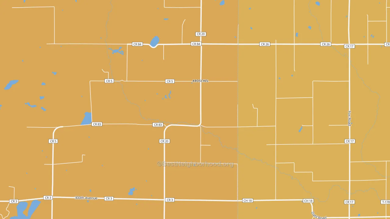 Map of the best neighborhoods in the Kroschel area, with better matches in green and worse matches in red