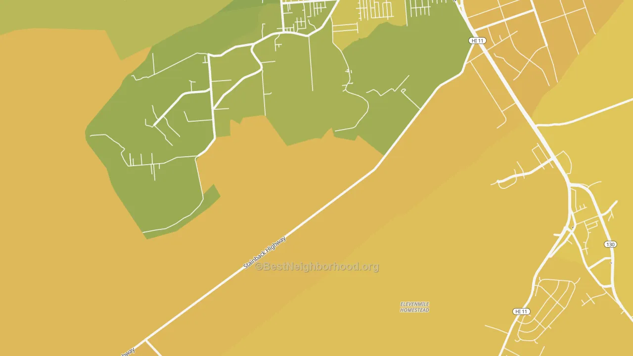 Map of the best neighborhoods in the Kukui area, with better matches in green and worse matches in red