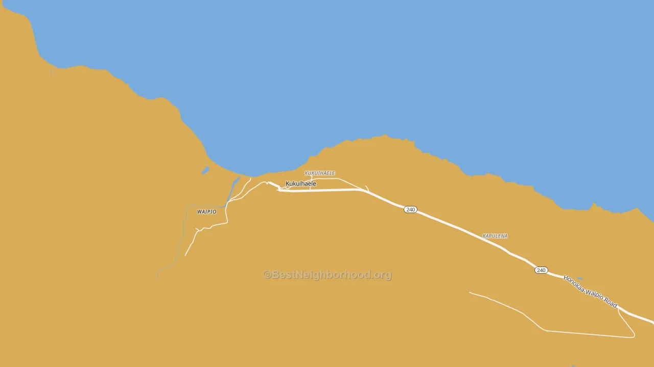 Map of the best neighborhoods in the Kukuihaele area, with better matches in green and worse matches in red