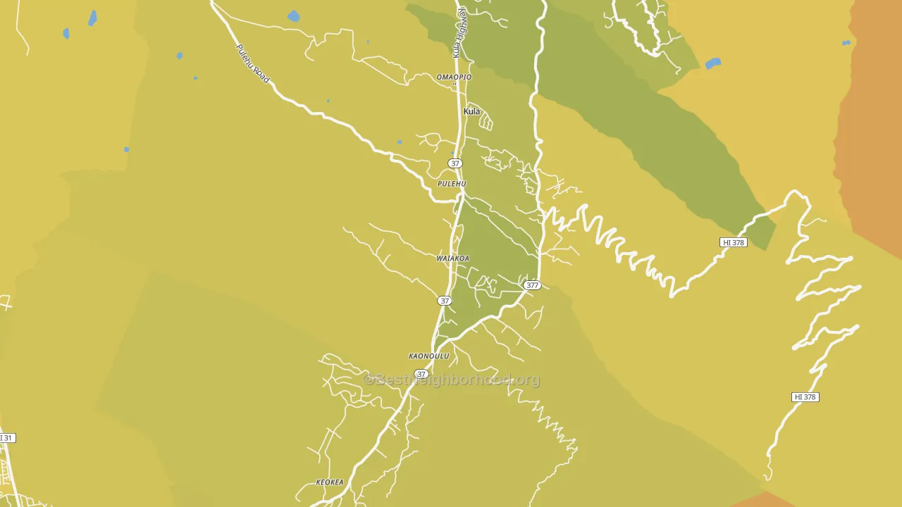 Map of the best neighborhoods in the Kula area, with better matches in green and worse matches in red
