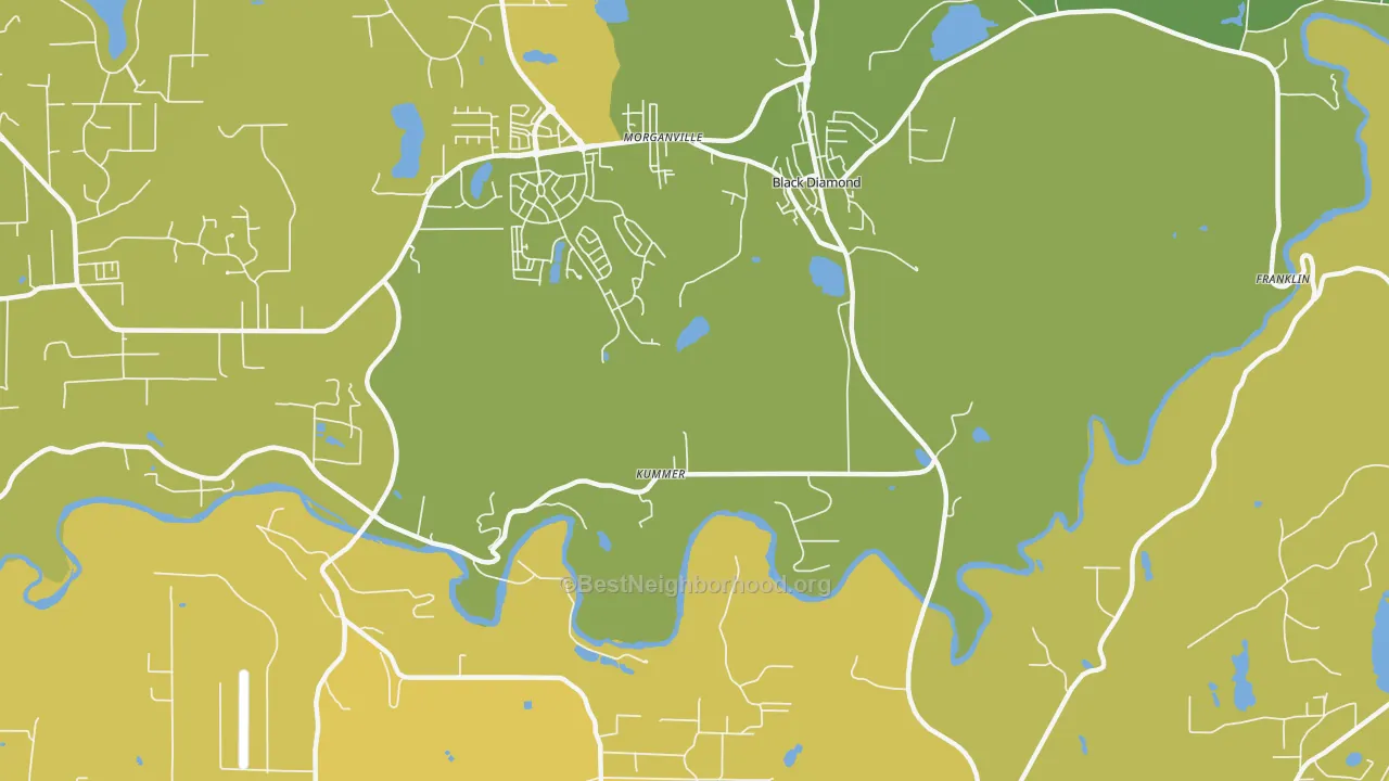 Map of the best neighborhoods in the Kummer area, with better matches in green and worse matches in red