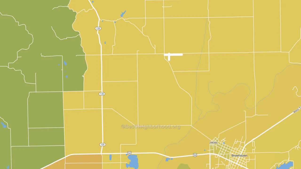 Map of the best neighborhoods in the Kurtz area, with better matches in green and worse matches in red