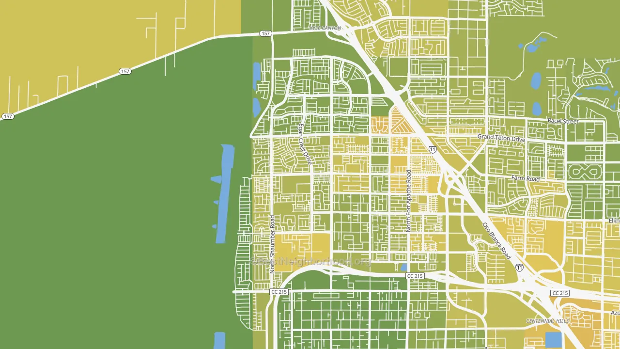 Map of the best neighborhoods in the Kyle Canyon, Las Vegas area, with better matches in green and worse matches in red