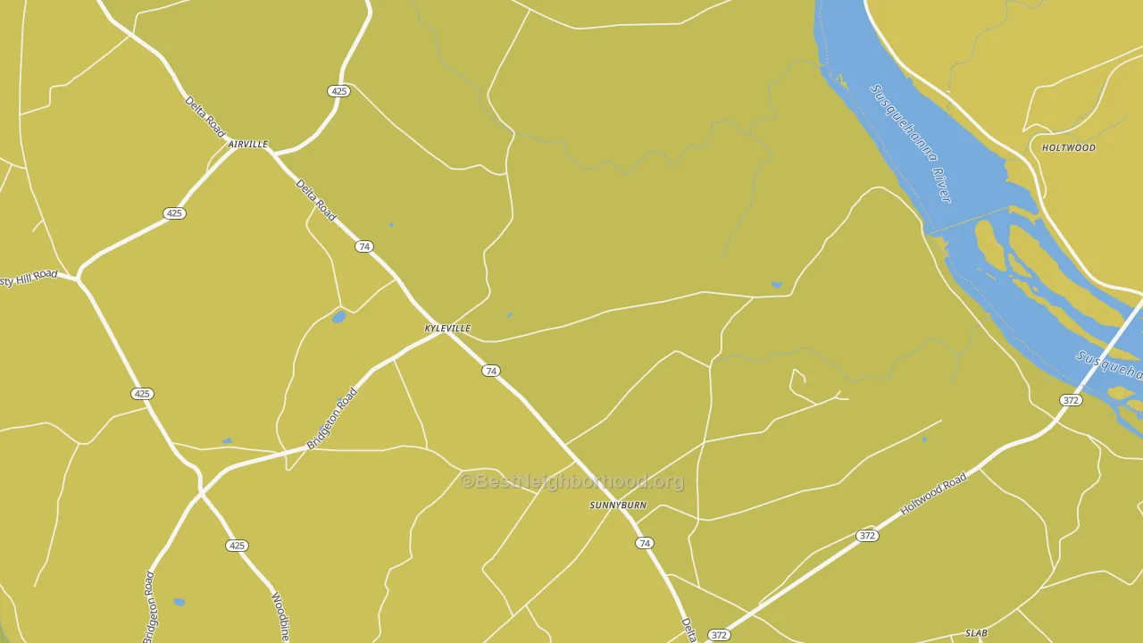 Map of the best neighborhoods in the Kyleville area, with better matches in green and worse matches in red