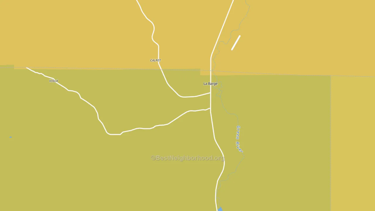Map of the best neighborhoods in the La Barge area, with better matches in green and worse matches in red