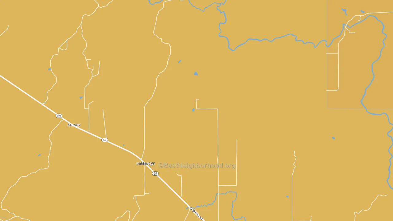 Map of the best neighborhoods in the La Branch area, with better matches in green and worse matches in red