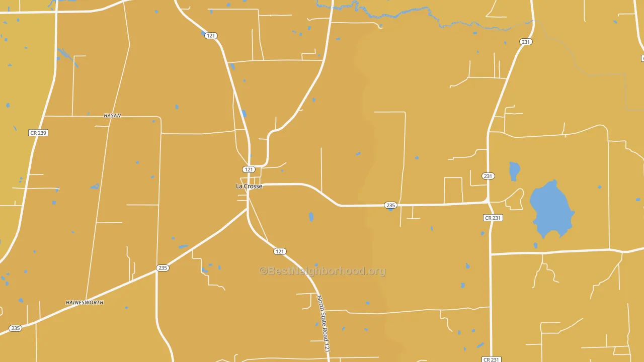 Map of the best neighborhoods in the La Crosse area, with better matches in green and worse matches in red