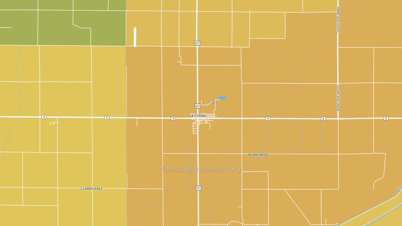 Map of the best neighborhoods in the La Crosse area, with better matches in green and worse matches in red