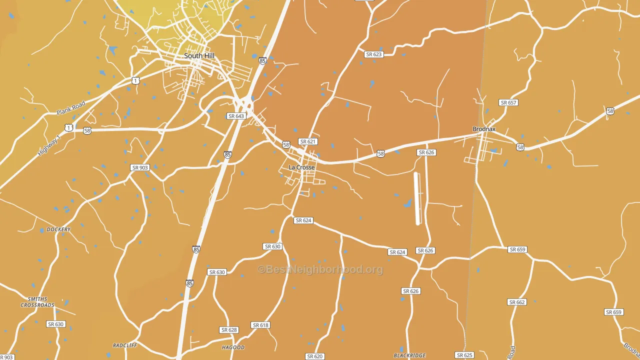 Map of the best neighborhoods in the La Crosse area, with better matches in green and worse matches in red