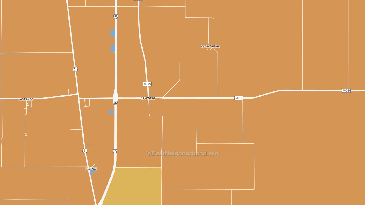 Map of the best neighborhoods in the La Forge area, with better matches in green and worse matches in red
