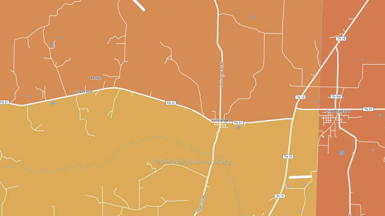 Map of the best neighborhoods in the La Grange area, with better matches in green and worse matches in red
