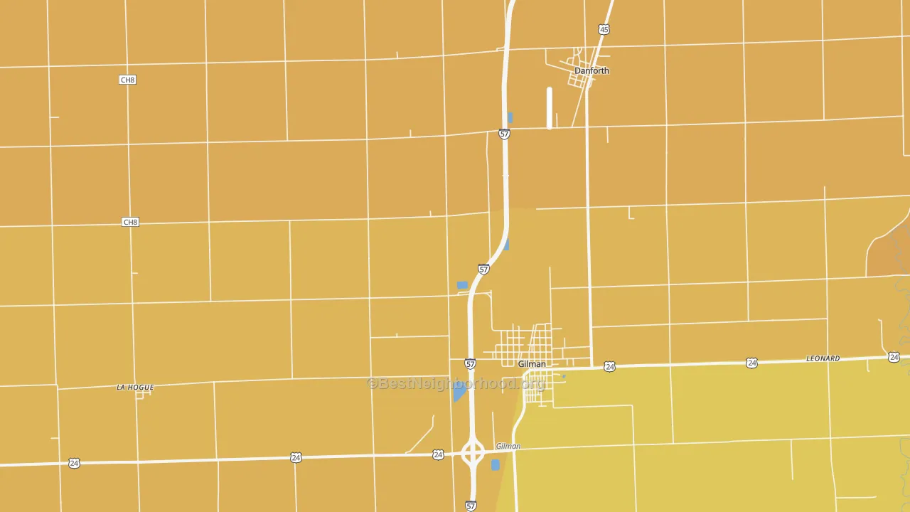 Map of the best neighborhoods in the La Hogue area, with better matches in green and worse matches in red