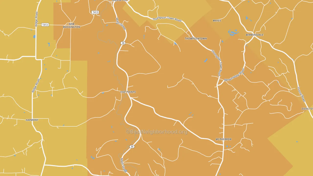 Map of the best neighborhoods in the La Jose area, with better matches in green and worse matches in red