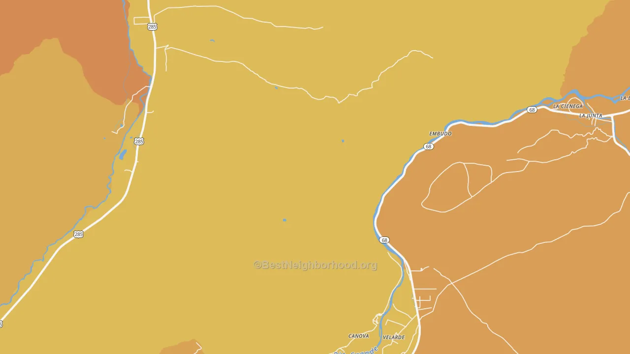 Map of the best neighborhoods in the La Junta area, with better matches in green and worse matches in red