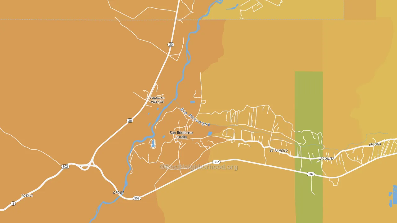 Map of the best neighborhoods in the La Mesilla area, with better matches in green and worse matches in red