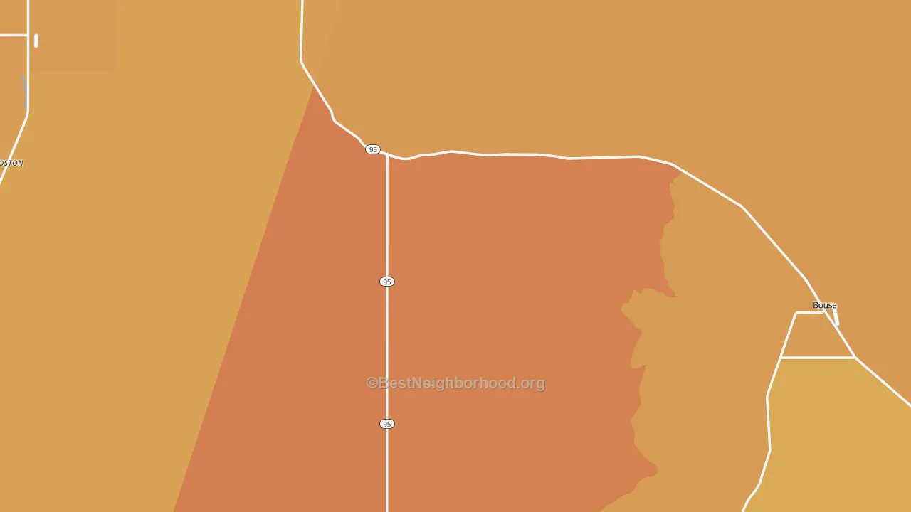 Map of the best neighborhoods in the La Paz County area, with better matches in green and worse matches in red