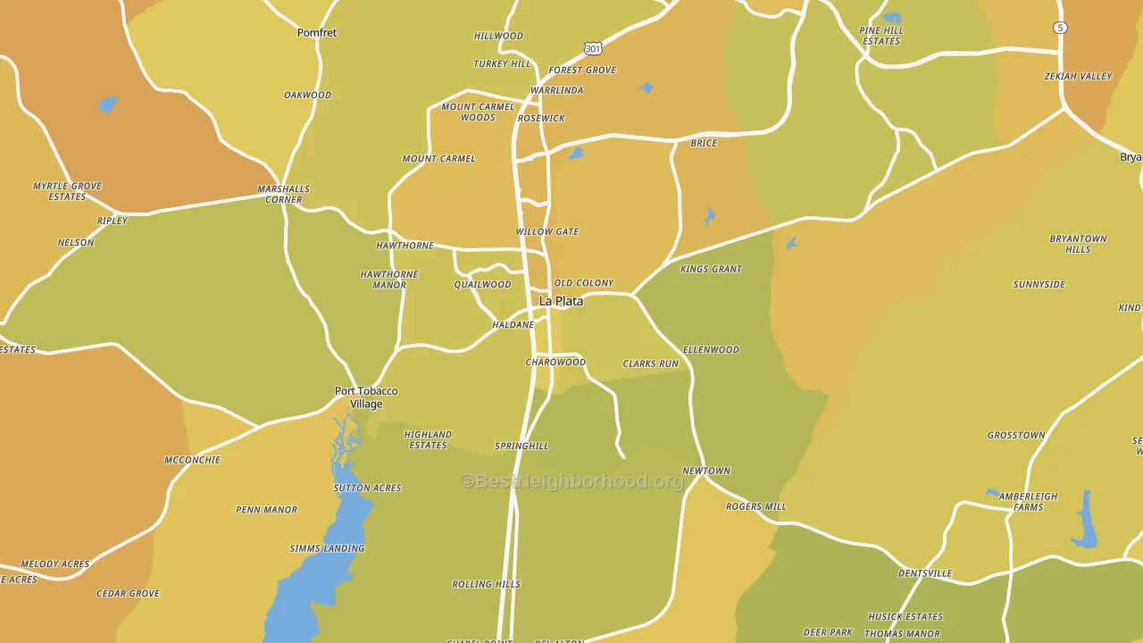 Map of the best neighborhoods in the La Plata area, with better matches in green and worse matches in red