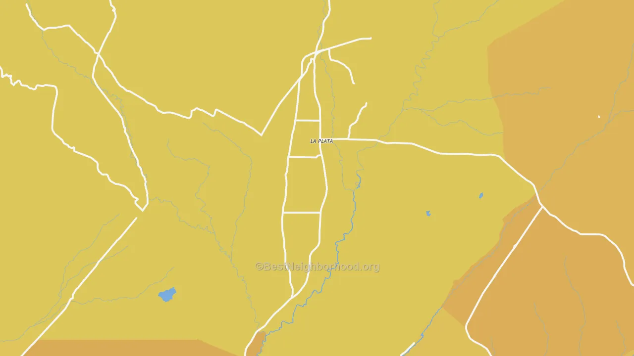 Map of the best neighborhoods in the La Plata area, with better matches in green and worse matches in red