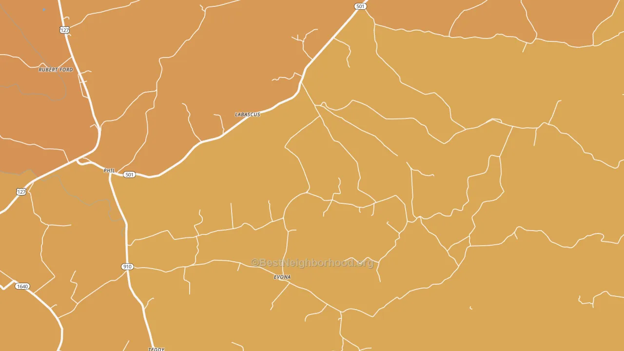Map of the best neighborhoods in the Labascus area, with better matches in green and worse matches in red