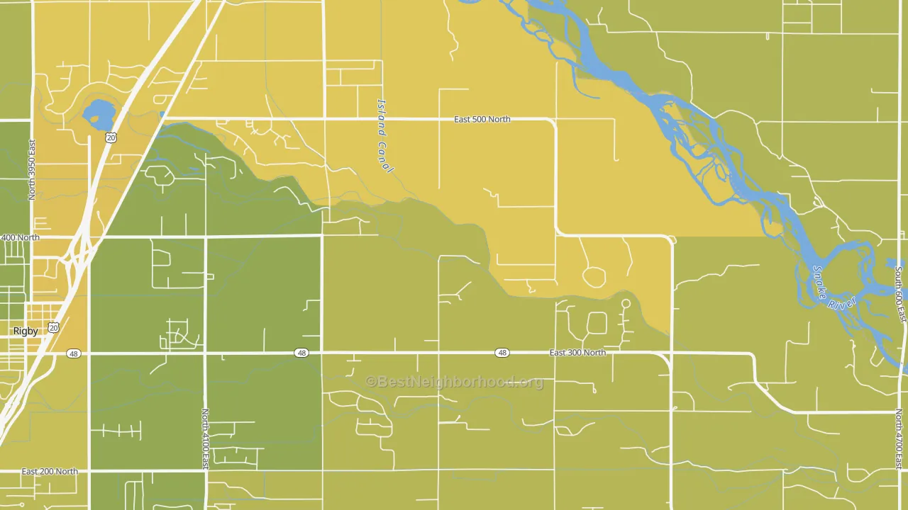 Map of the best neighborhoods in the Labelle area, with better matches in green and worse matches in red