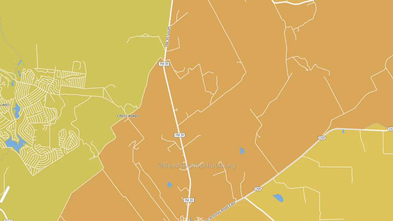 Map of the best neighborhoods in the Laceola area, with better matches in green and worse matches in red