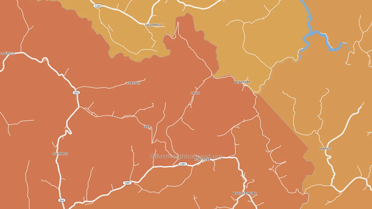 Map of the best neighborhoods in the Lacey area, with better matches in green and worse matches in red