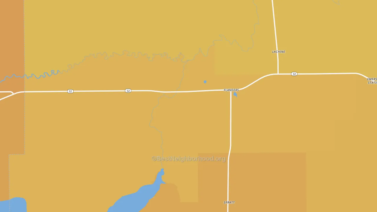 Map of the best neighborhoods in the Lachine area, with better matches in green and worse matches in red
