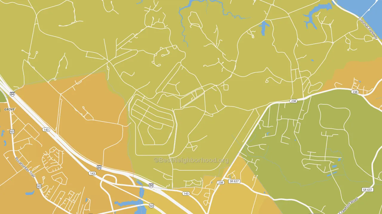 Map of the best neighborhoods in the Lackey area, with better matches in green and worse matches in red