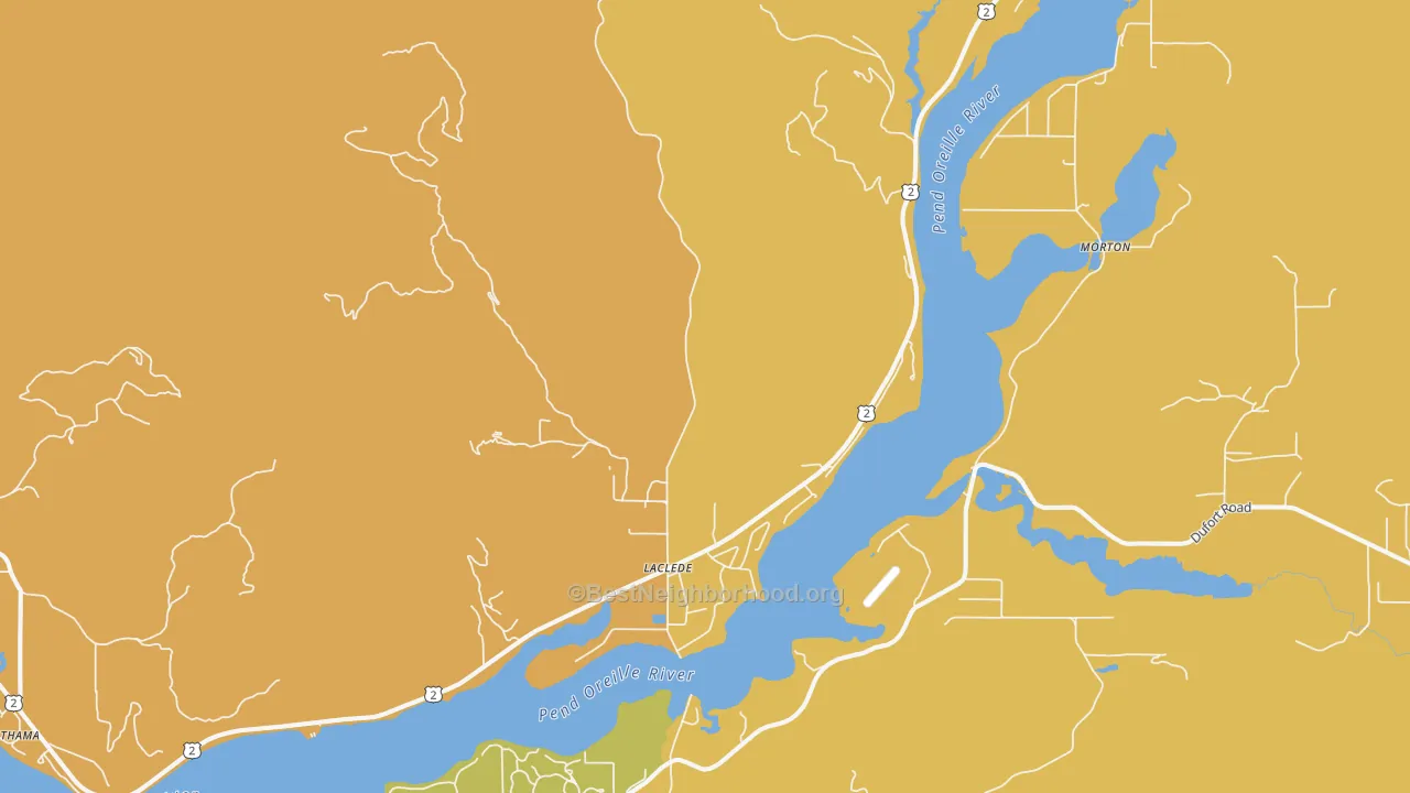 Map of the best neighborhoods in the Laclede area, with better matches in green and worse matches in red