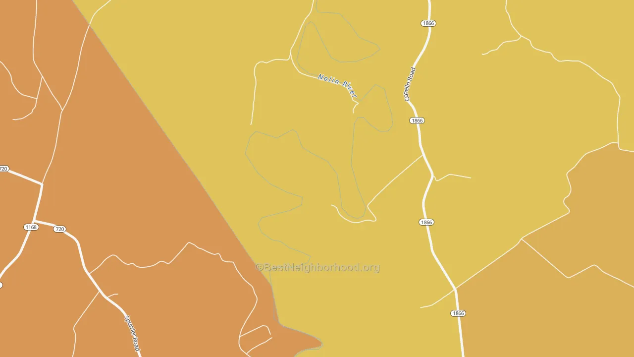 Map of the best neighborhoods in the Lacon area, with better matches in green and worse matches in red