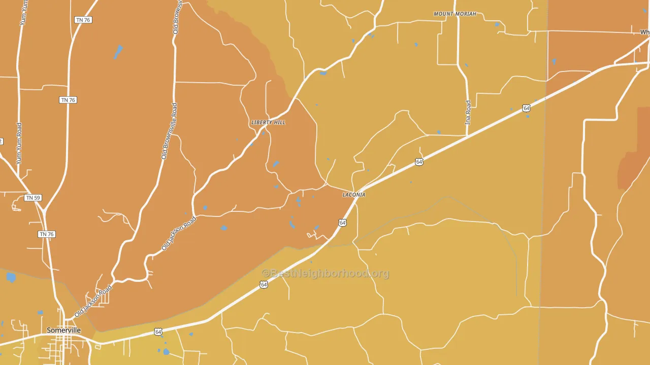 Map of the best neighborhoods in the Laconia area, with better matches in green and worse matches in red