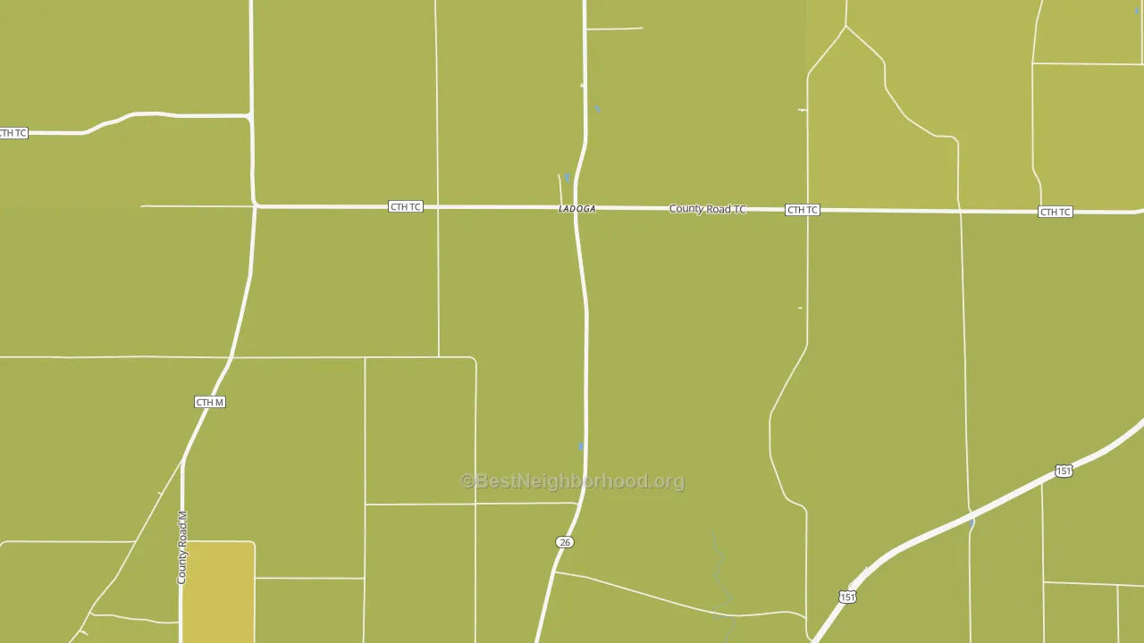 Map of the best neighborhoods in the Ladoga area, with better matches in green and worse matches in red