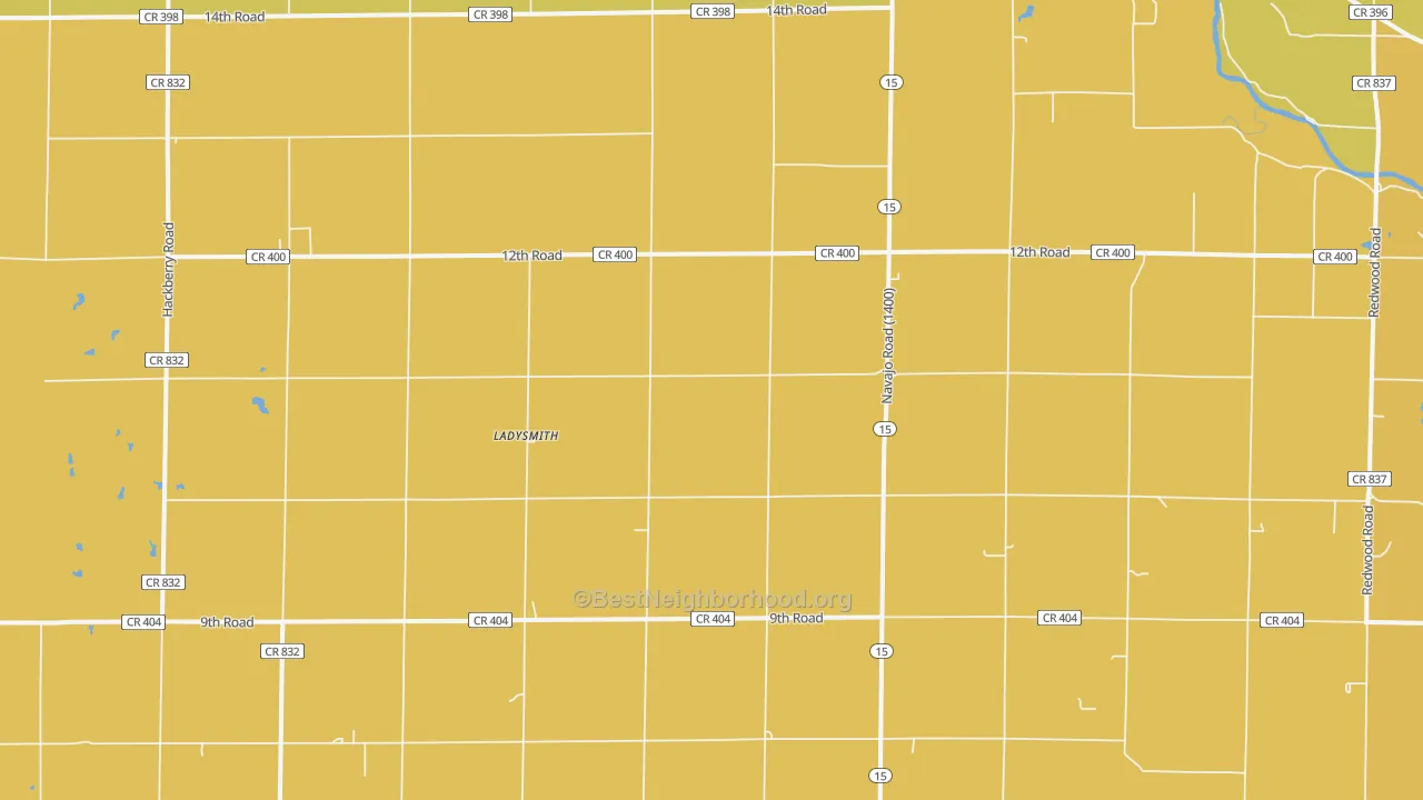 Map of the best neighborhoods in the Ladysmith area, with better matches in green and worse matches in red