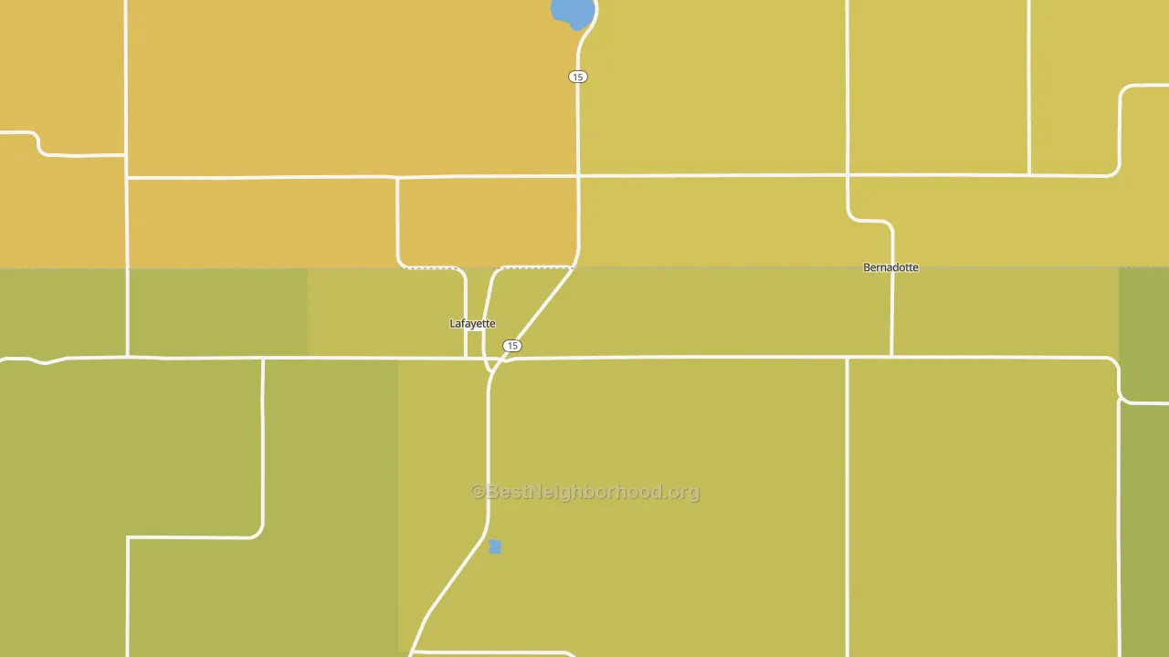 Map of the best neighborhoods in the Lafayette area, with better matches in green and worse matches in red