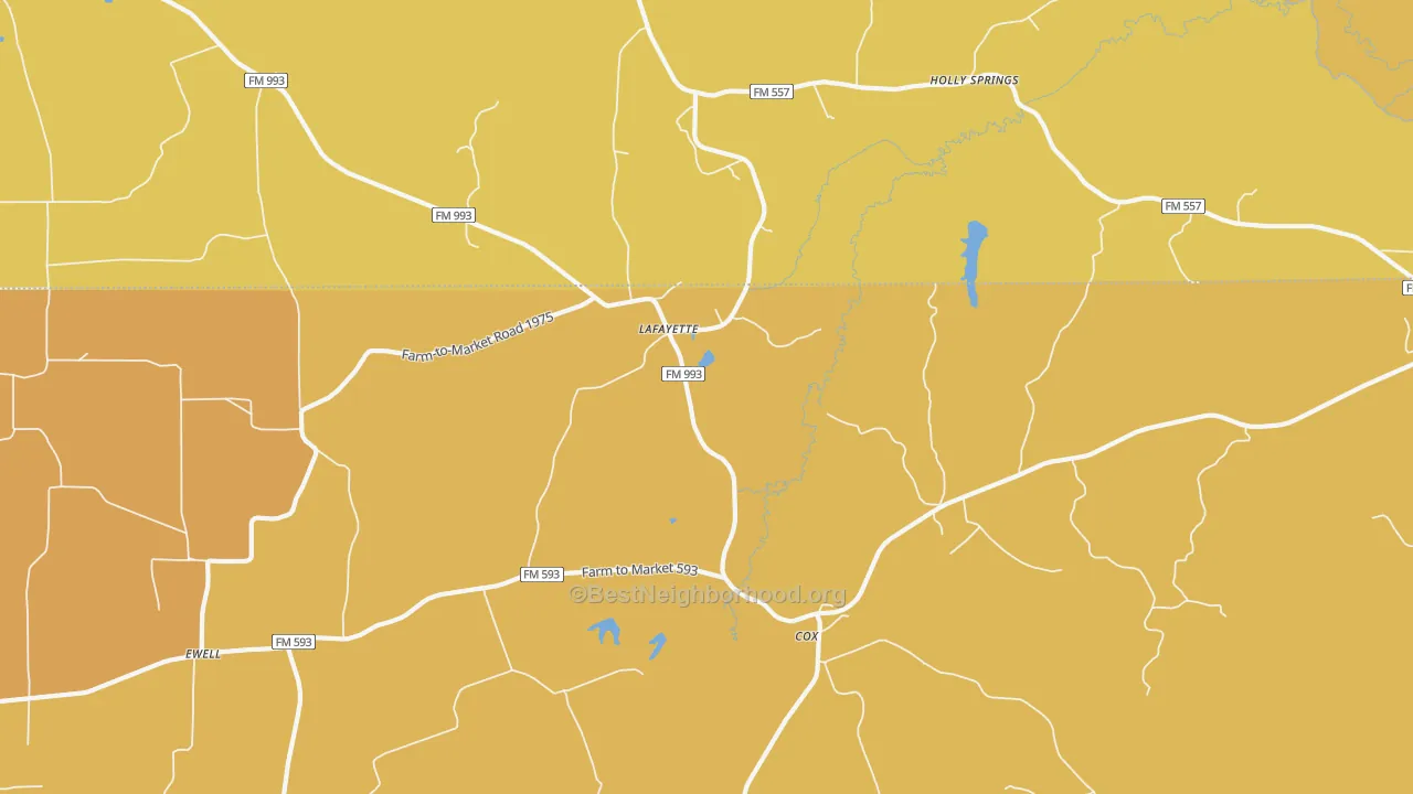 Map of the best neighborhoods in the LaFayette area, with better matches in green and worse matches in red