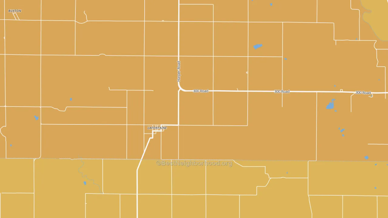 Map of the best neighborhoods in the Lafontaine area, with better matches in green and worse matches in red