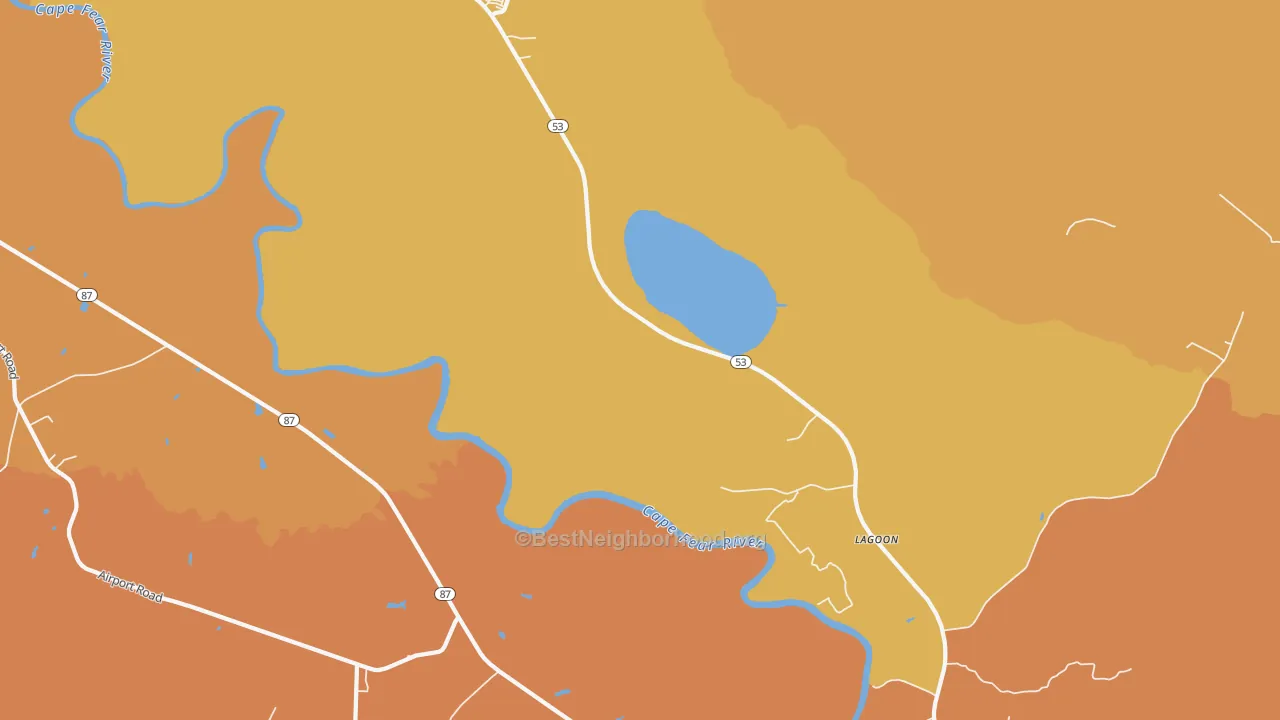 Map of the best neighborhoods in the Lagoon area, with better matches in green and worse matches in red