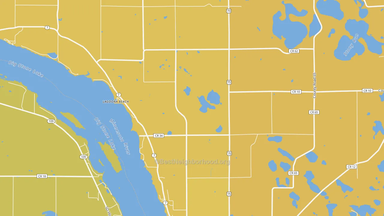 Map of the best neighborhoods in the Lagoona Beach area, with better matches in green and worse matches in red