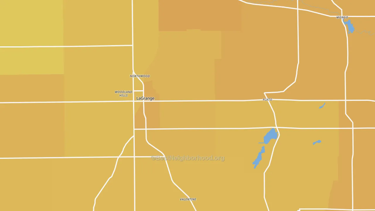 Map of the best neighborhoods in the Lagrange area, with better matches in green and worse matches in red