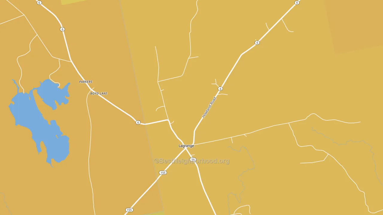 Map of the best neighborhoods in the Lagrange area, with better matches in green and worse matches in red