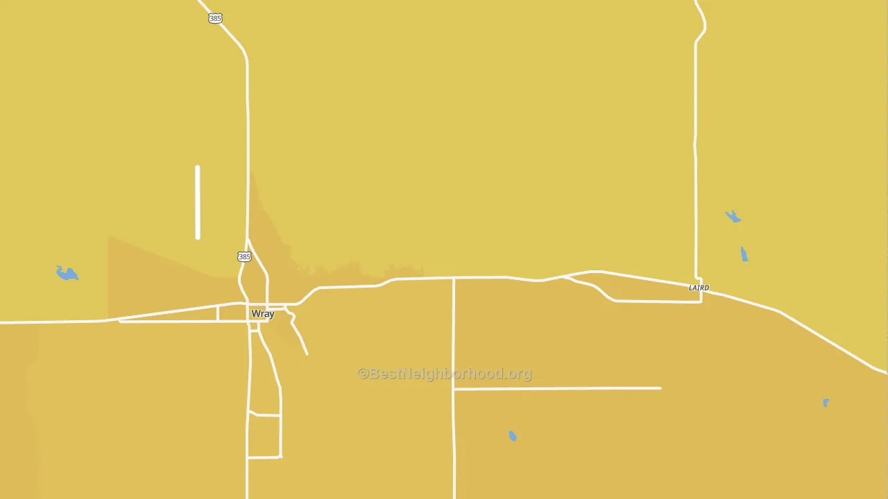 Map of the best neighborhoods in the Laird area, with better matches in green and worse matches in red