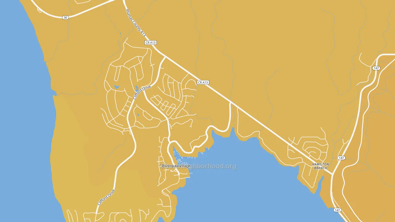 Map of the best neighborhoods in the Lake Almanor area, with better matches in green and worse matches in red