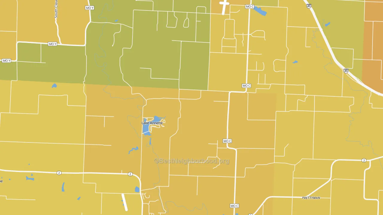 Map of the best neighborhoods in the Lake Annette area, with better matches in green and worse matches in red